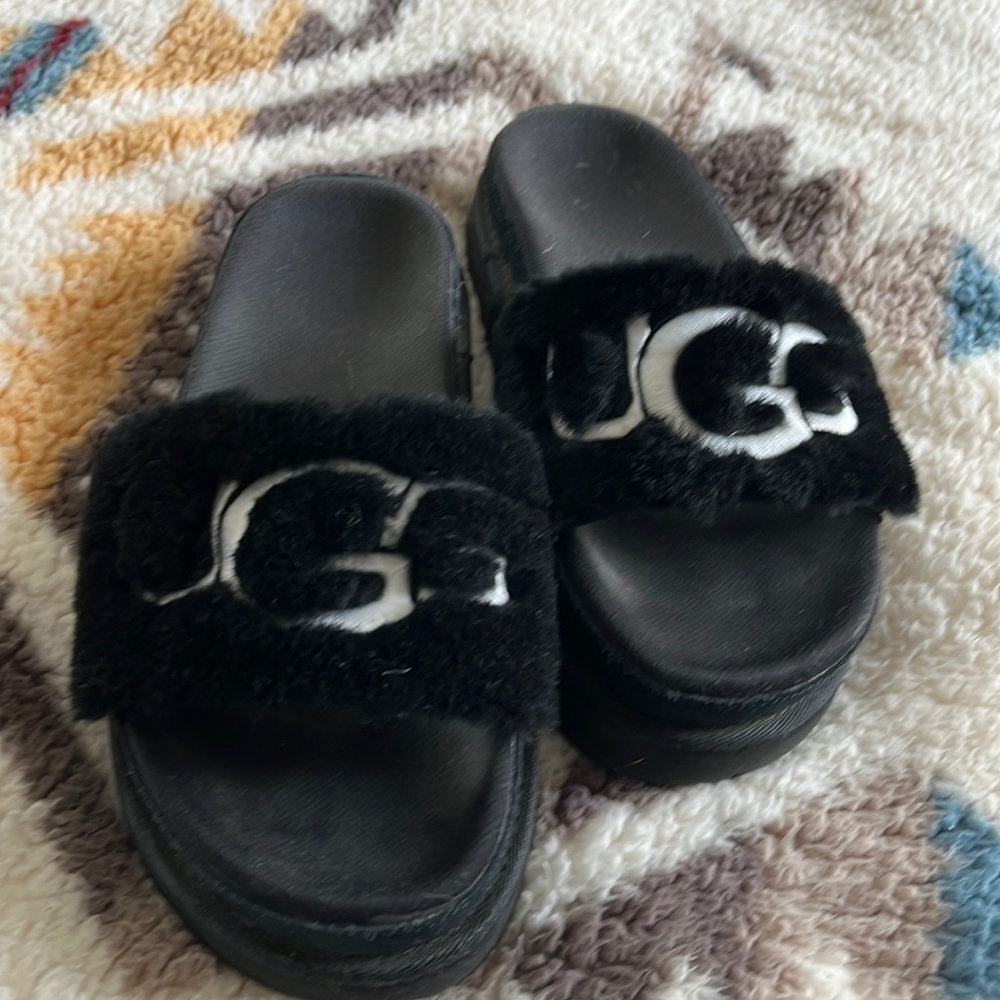 Ugg Laton Fur Slide Color Black Size 6